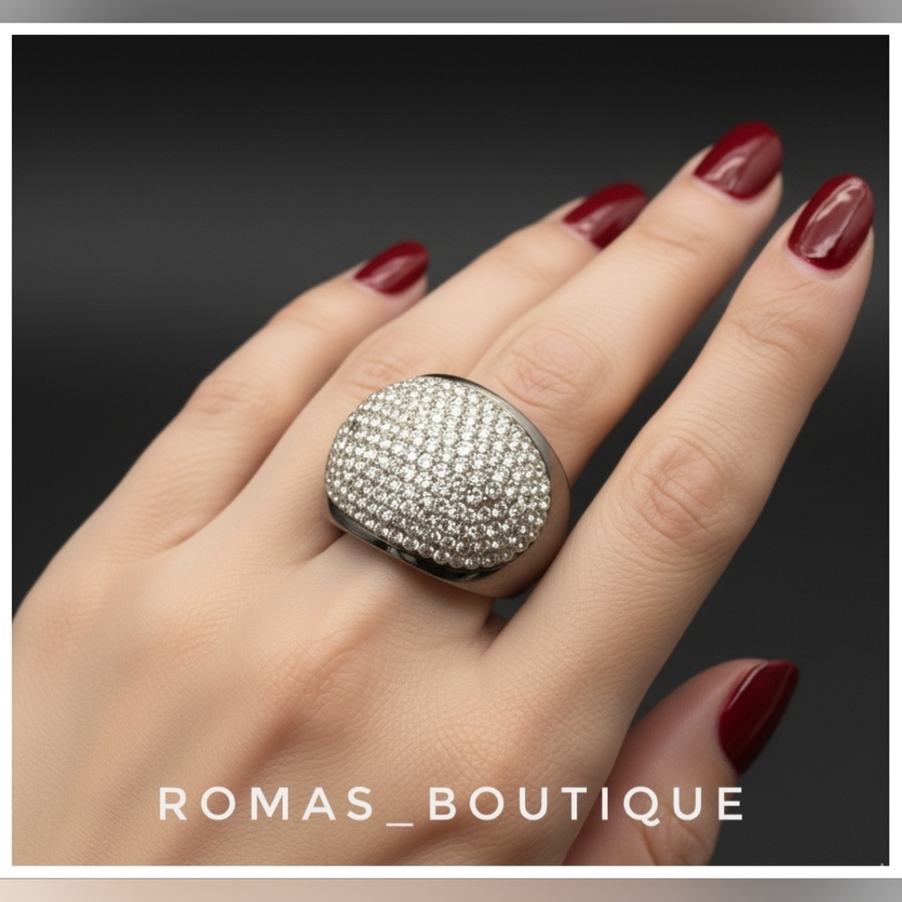 Chunky Sterling Silver Crystal Front Ring Marked Tailand 925